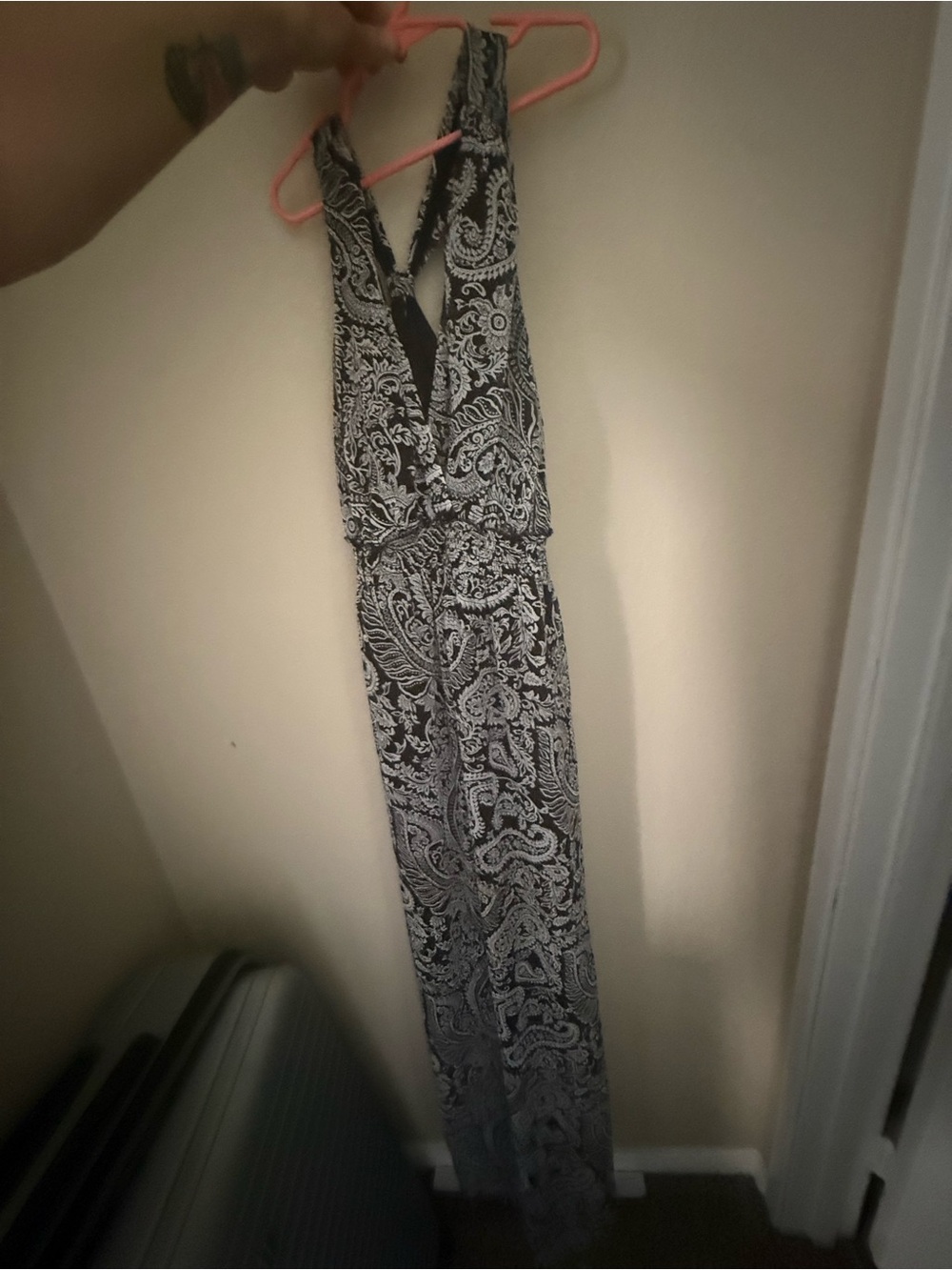 Maternity Black and White Paisley Halter Maxi Dress